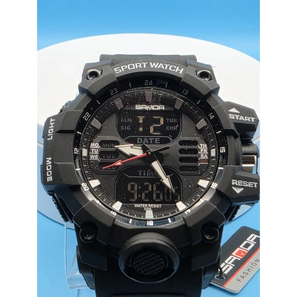 Sanda Sport Watch Stop Watch Alarm & Water Resistant up to 50 Meters Black #0192